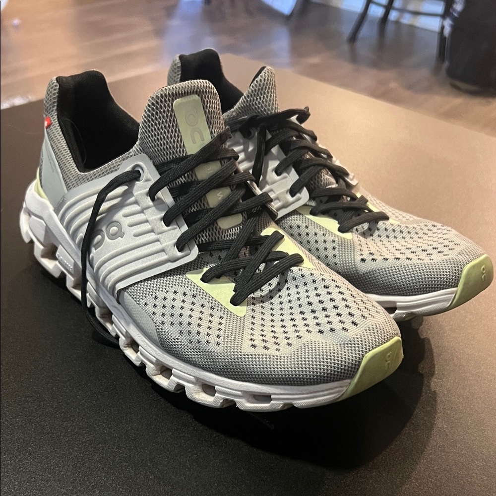 On Running Helion Gray and Green Athletic Shoes